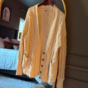 Free People Beige Cable Knit Cardigan